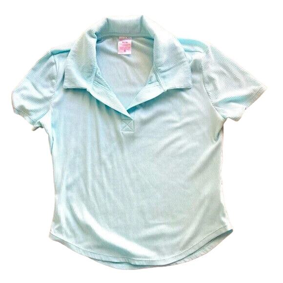 No Boundaries Light Blue Ribbed Short Sleeve Top Size Medium - Picture 1 of 6